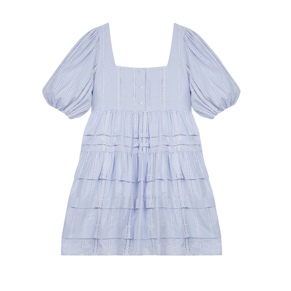 MAJE Pintucked Broderie Anglaise Cotton Mini Dress MSRP $445 Size Eur 42 US‎ 14